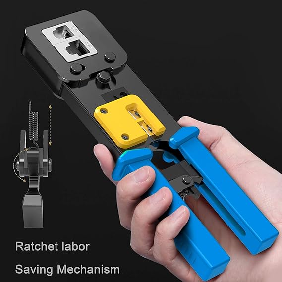 RJ45 Crimp Tool Pass Through Cat5 Cat5e Cat6 Crimping Tool for RJ45/RJ12 Regular and End-Pass-Through connectors (Pass Through Crimping Tool)